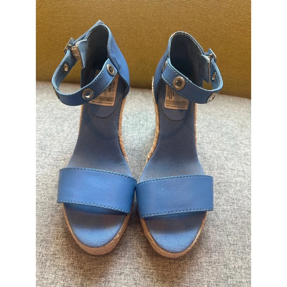 Escales Paris Blue Leather Espadrille Wedge Sandals Limited Edition 001/380 6